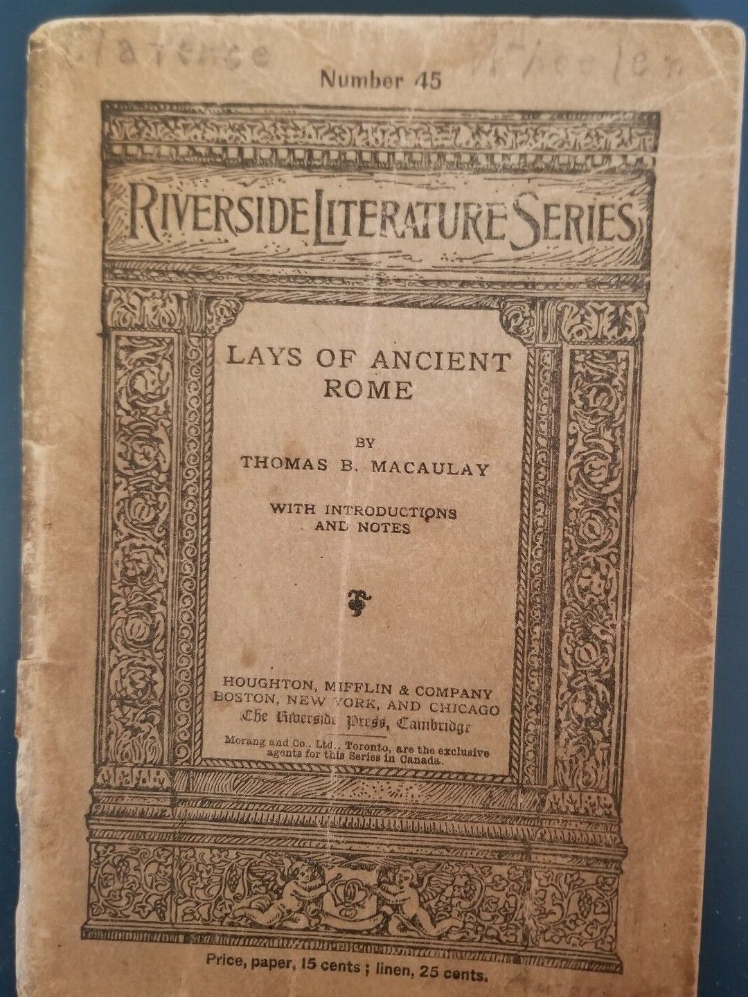 Lays of Ancient Rome - Serie Riverside Lit número 45 - 1890. El vendedor paga el envío.