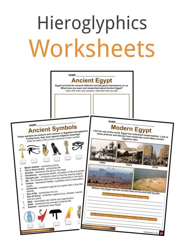 Datos sobre jeroglíficos, hojas de trabajo y el Antiguo Egipto para niños