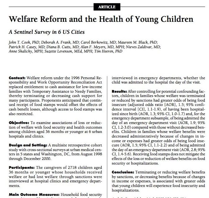 La reforma del bienestar social y la salud de los niños pequeños - Children's ...