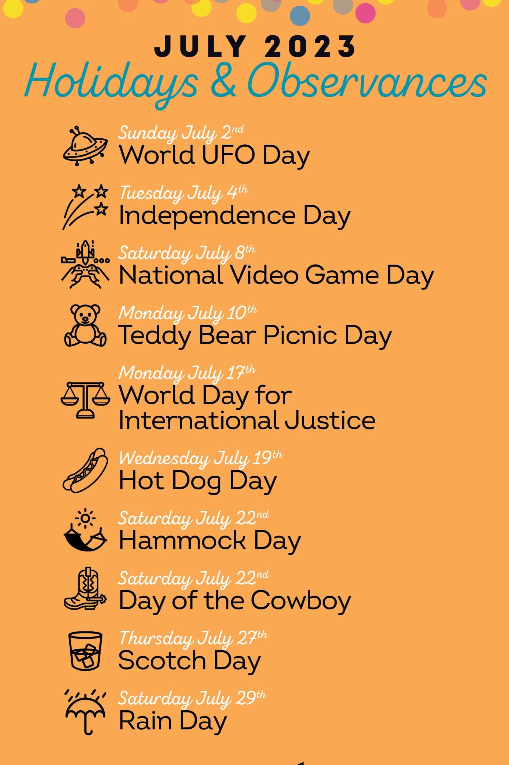 Lista completa de celebraciones y días festivos de julio de 2023