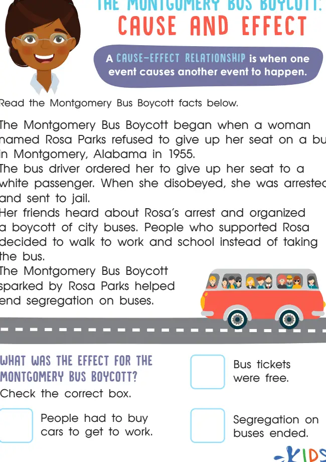 Hoja de trabajo de causa y efecto del boicot a los autobuses de Montgomery: ...