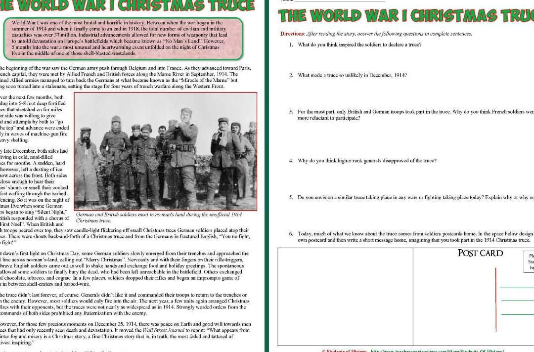 Plan de lección de lectura sobre la tregua navideña de la Primera Guerra Mundial